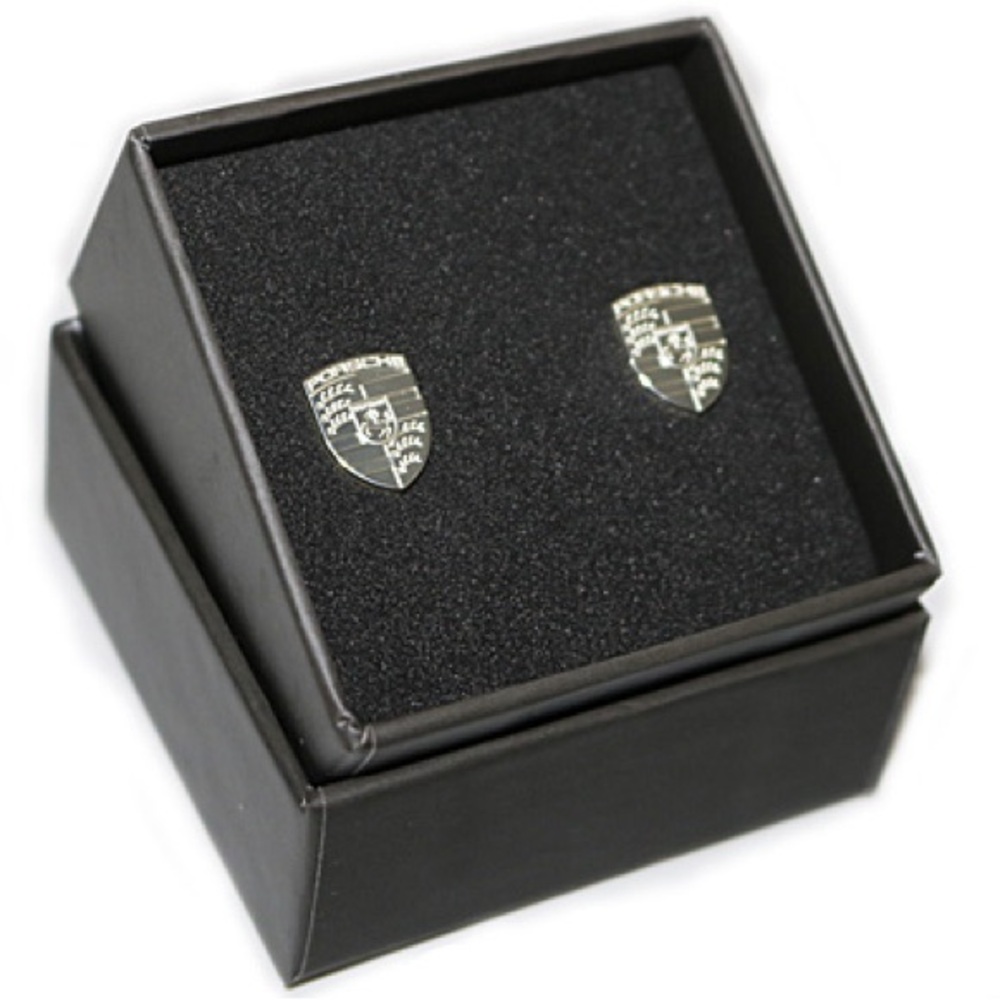 Porsche Crest Earrings in Brushed Silver